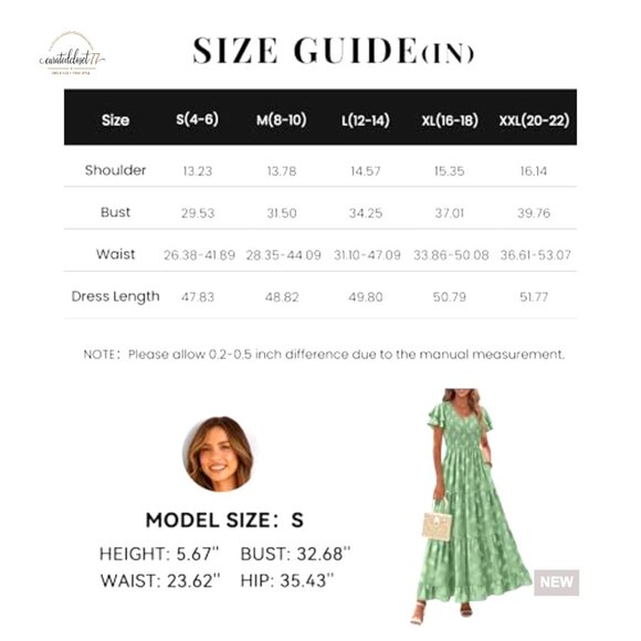 Maxi Dress with Ruffle Sleeves V Neck Smocked A Line Floral Boho Tiered Sundress - Picture 6 of 7